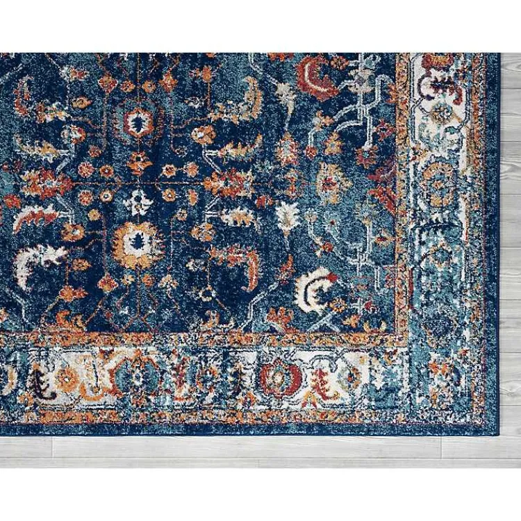 Area Rugs-Kirklands Home Navy and Orange Bordered Area Rug, 4x6 Blue