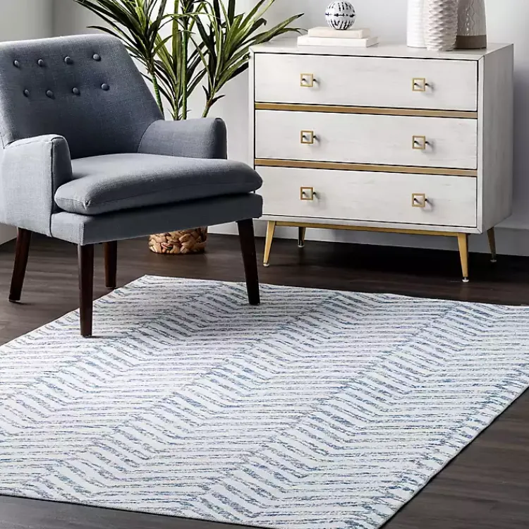 Area Rugs-Kirklands Home Blue Geometric Pattern Washable Area Rug, 4x6