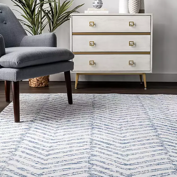 Area Rugs-Kirklands Home Blue Geometric Pattern Washable Area Rug, 4x6