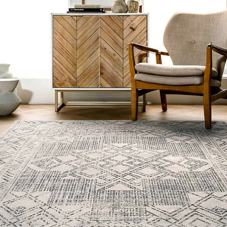 Area Rugs-Kirklands Home Gray Geometric Medallion Washable Runner