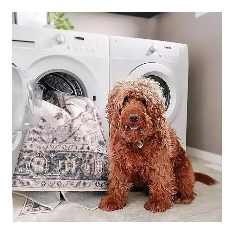 Area Rugs-Kirklands Home Gray Geometric Medallion Washable Area Rug, 4x6