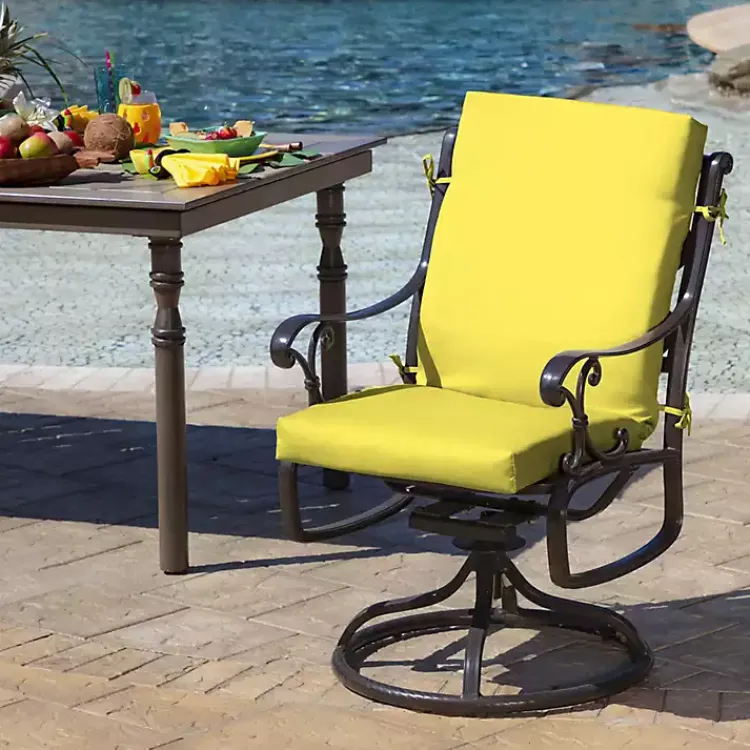 Outdoor Cushions & Pillows-Kirklands Home Lemon Leala Luxe Outdoor Dining Chair Cushion Yellow