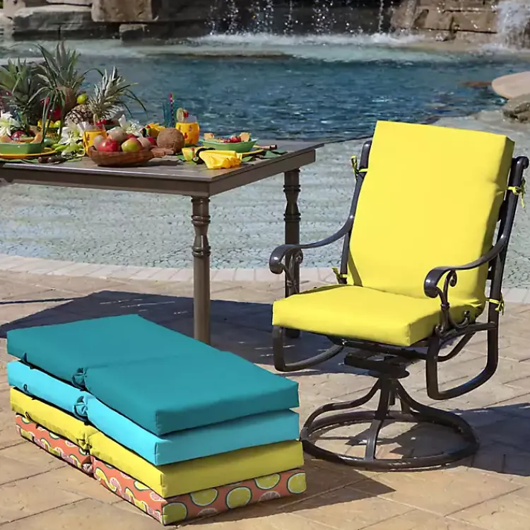 Outdoor Cushions & Pillows-Kirklands Home Lemon Leala Luxe Outdoor Dining Chair Cushion Yellow