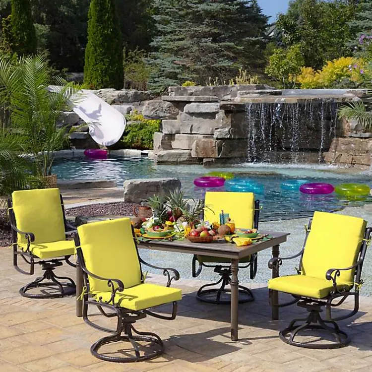Outdoor Cushions & Pillows-Kirklands Home Lemon Leala Luxe Outdoor Dining Chair Cushion Yellow