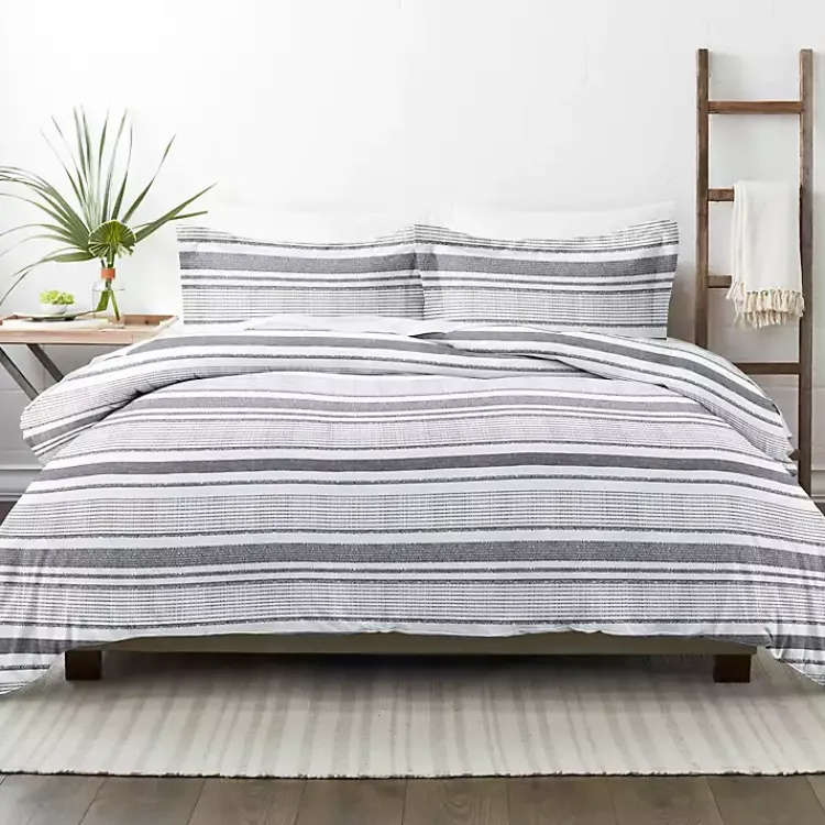 Duvets-Kirklands Home Gray Soft Striped 3-pc. Queen Duvet Cover Set
