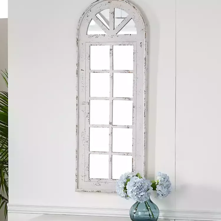 Decorative Mirrors-Kirklands Home White Vintage Arched Windowpane Mirror