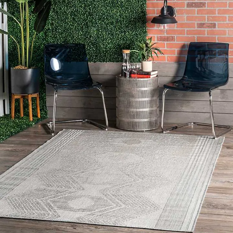 Outdoor Rugs-Kirklands Home Raina Tribal Zig Zag Outdoor Rug, 5x8 Gray