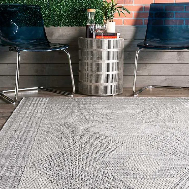 Outdoor Rugs-Kirklands Home Raina Tribal Zig Zag Outdoor Rug, 5x8 Gray
