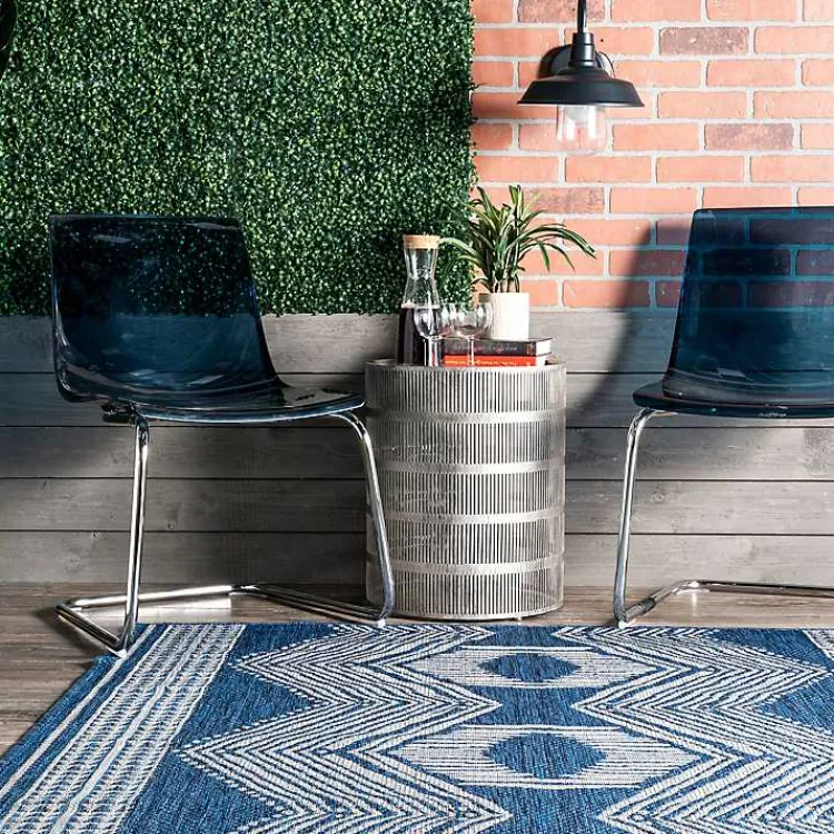 Outdoor Rugs-Kirklands Home Raina Blue Tribal Zig Zag Outdoor Rug, 8x10