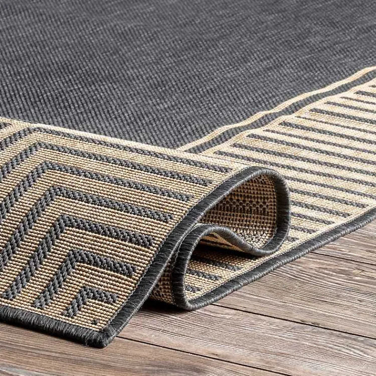 Outdoor Rugs-Kirklands Home Asia Gray Stripe Border Outdoor Rug, 8x10