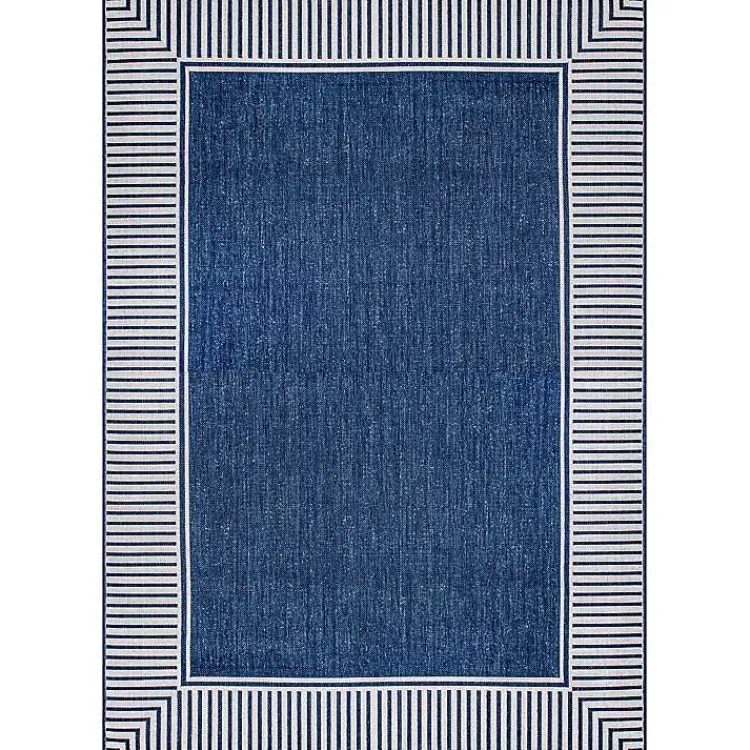 Outdoor Rugs-Kirklands Home Asia Blue Stripe Border Outdoor Rug, 5x8