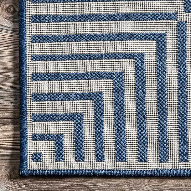 Outdoor Rugs-Kirklands Home Asia Blue Stripe Border Outdoor Rug, 5x8