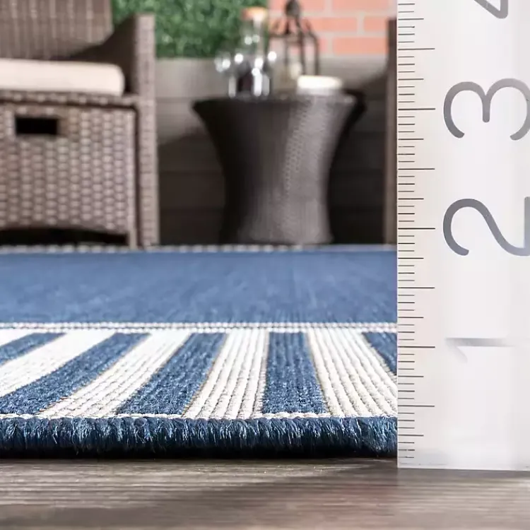 Outdoor Rugs-Kirklands Home Asia Blue Stripe Border Outdoor Rug, 5x8