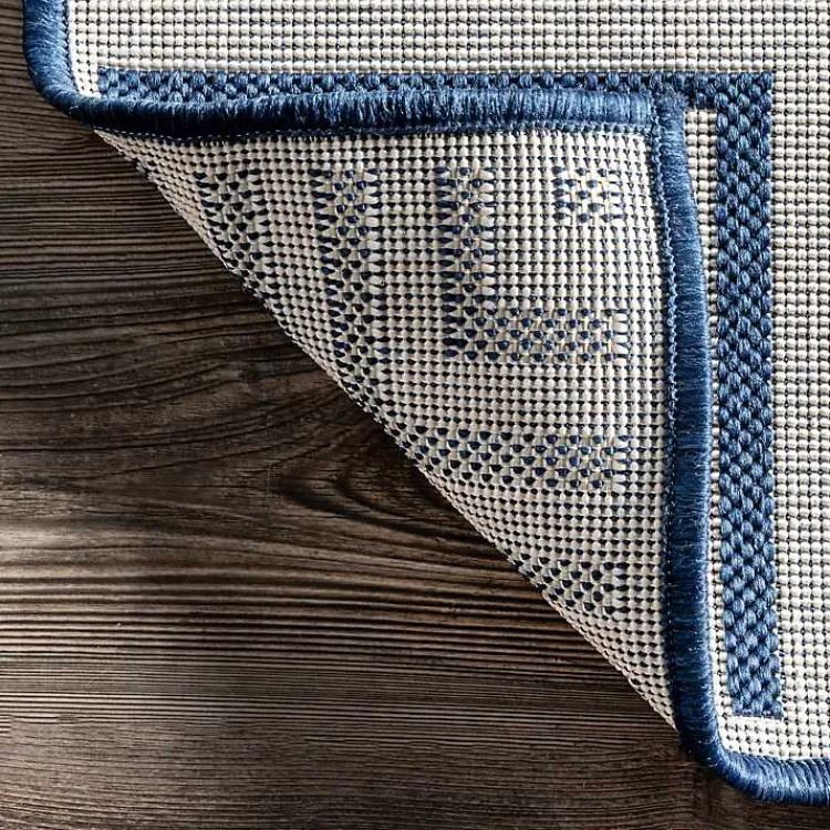 Outdoor Rugs-Kirklands Home Asia Blue Stripe Border Outdoor Rug, 8x10
