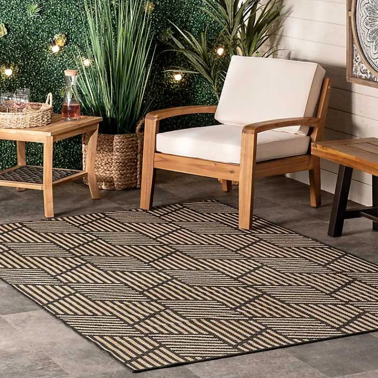 Outdoor Rugs-Kirklands Home Lori Dark Gray Modern Geometric Outdoor Rug, 8x10