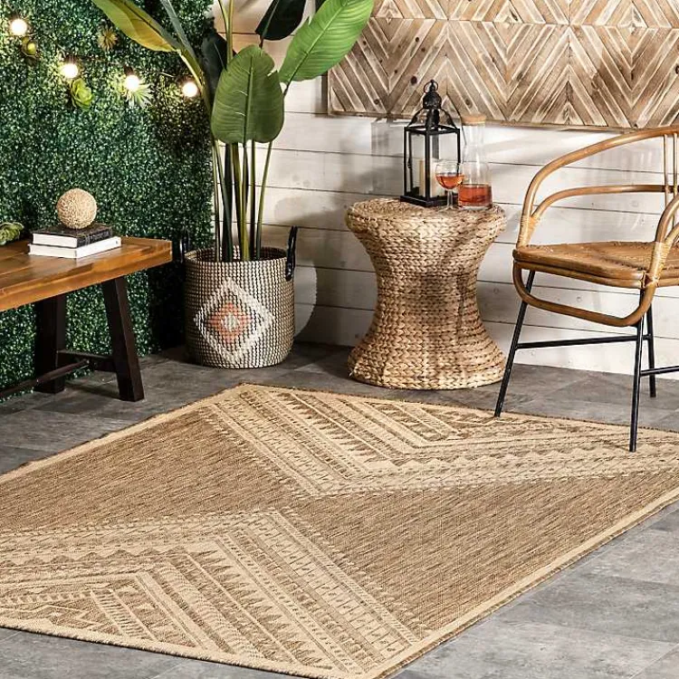 Outdoor Rugs-Kirklands Home Landy Aztec Outdoor Rug, 8x10 Tan