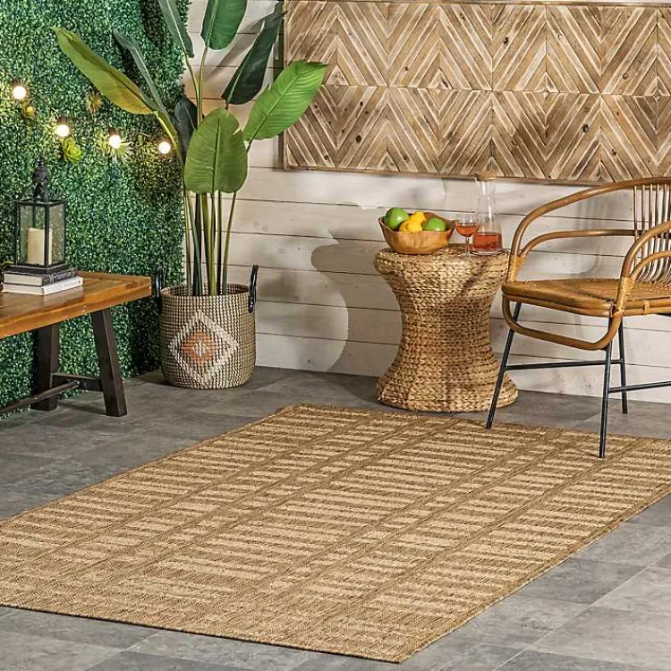 Area Rugs-Kirklands Home Marti Banded Lines Outdoor Rug, 5x8 Tan