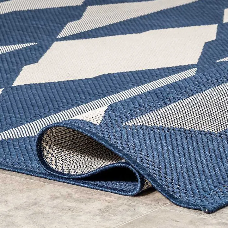 Area Rugs-Kirklands Home Mitchell Blue Geo Diamonds Outdoor Rug, 8x10