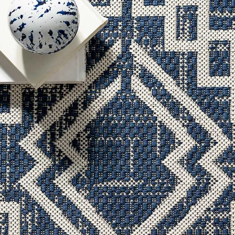 Outdoor Rugs-Kirklands Home Cammie Blue Moroccan Tribal Outdoor Rug, 5x8