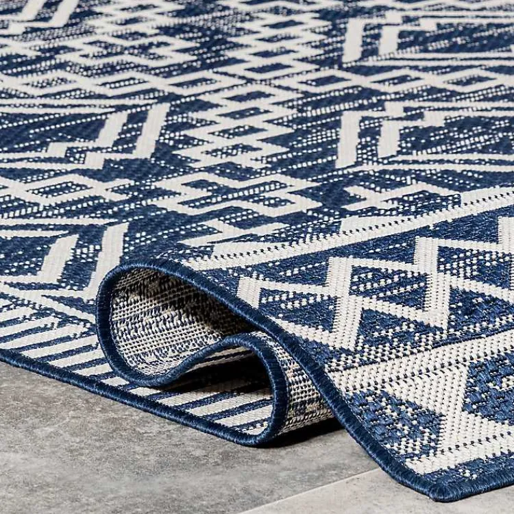 Outdoor Rugs-Kirklands Home Cammie Blue Moroccan Tribal Outdoor Rug, 5x8