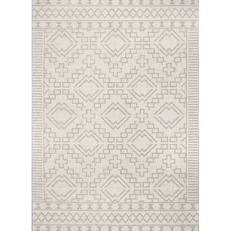 Outdoor Rugs-Kirklands Home Cammie Gray Moroccan Geometric Outdoor Rug, 5x8