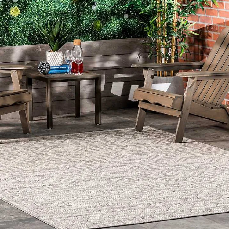 Outdoor Rugs-Kirklands Home Cammie Gray Moroccan Geometric Outdoor Rug, 8x10