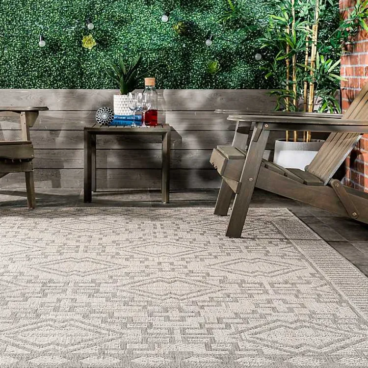 Outdoor Rugs-Kirklands Home Cammie Gray Moroccan Geometric Outdoor Rug, 8x10