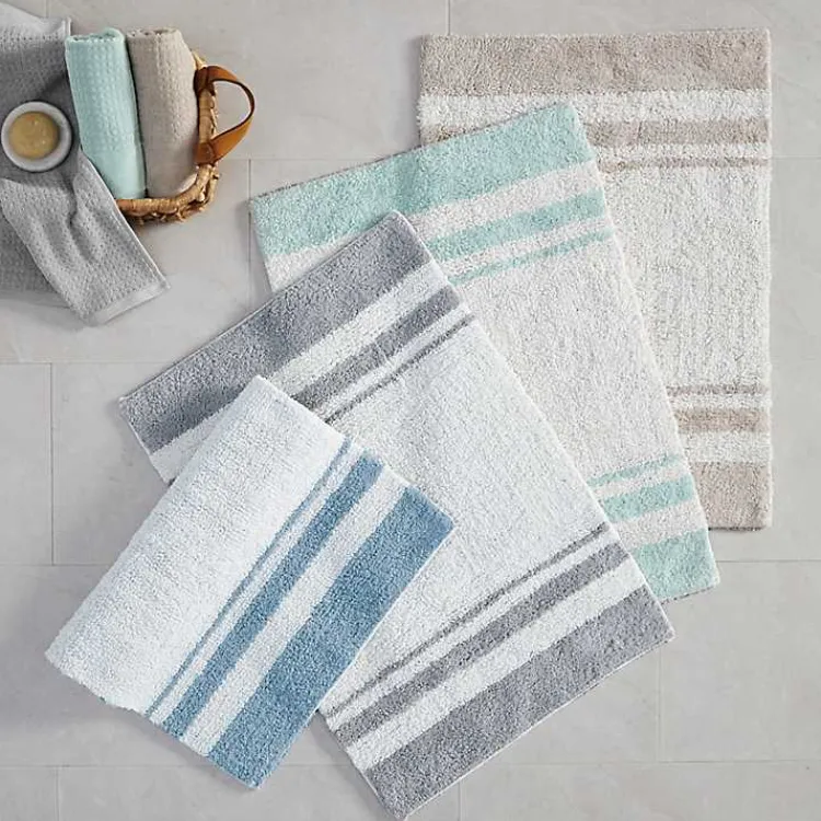 Bathroom Rugs-Kirklands Home Blue Reversible Stripe Trim Bath Mat, 72 in.