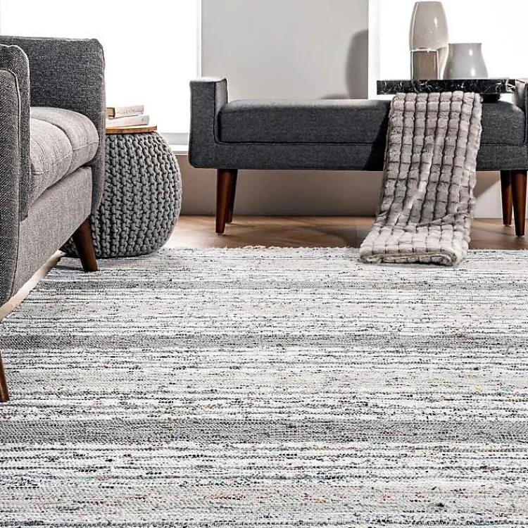 Area Rugs-Kirklands Home Gray Mottled Stripe Tassel Area Rug, 9x12