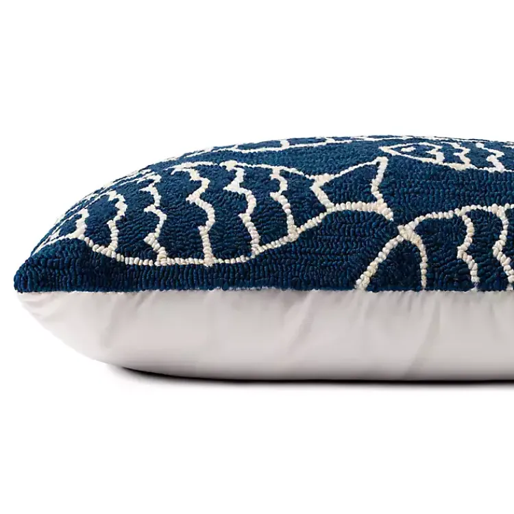 Outdoor Cushions & Pillows-Kirklands Home Navy Embroidered Fish Outdoor Lumbar Pillow