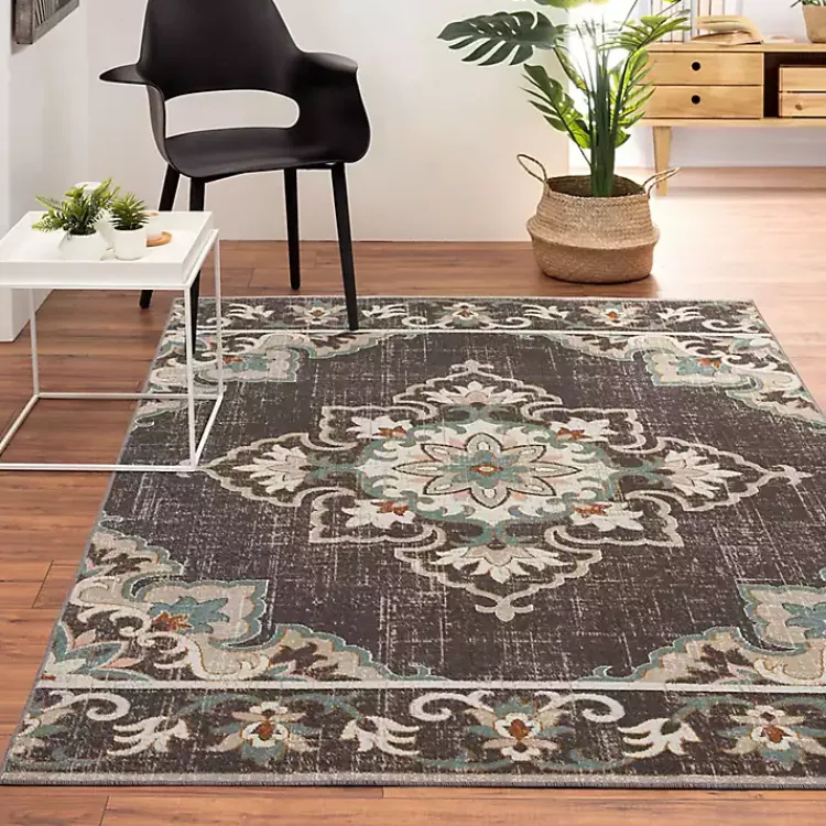 Outdoor Rugs-Kirklands Home Brown Floral Medallion Outdoor Area Rug, 7x9