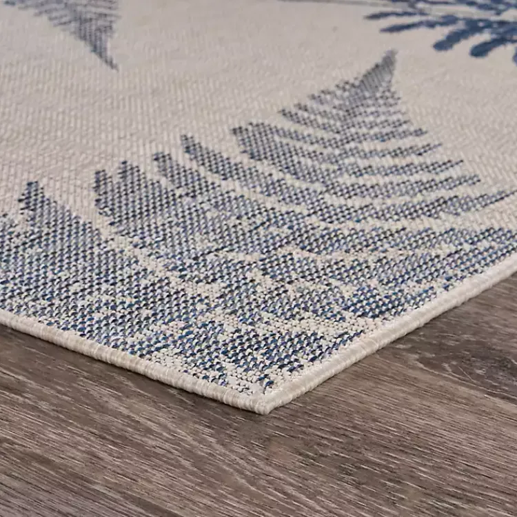 Outdoor Rugs-Kirklands Home Gray and Navy Falling Ferns Outdoor Area Rug, 5x7