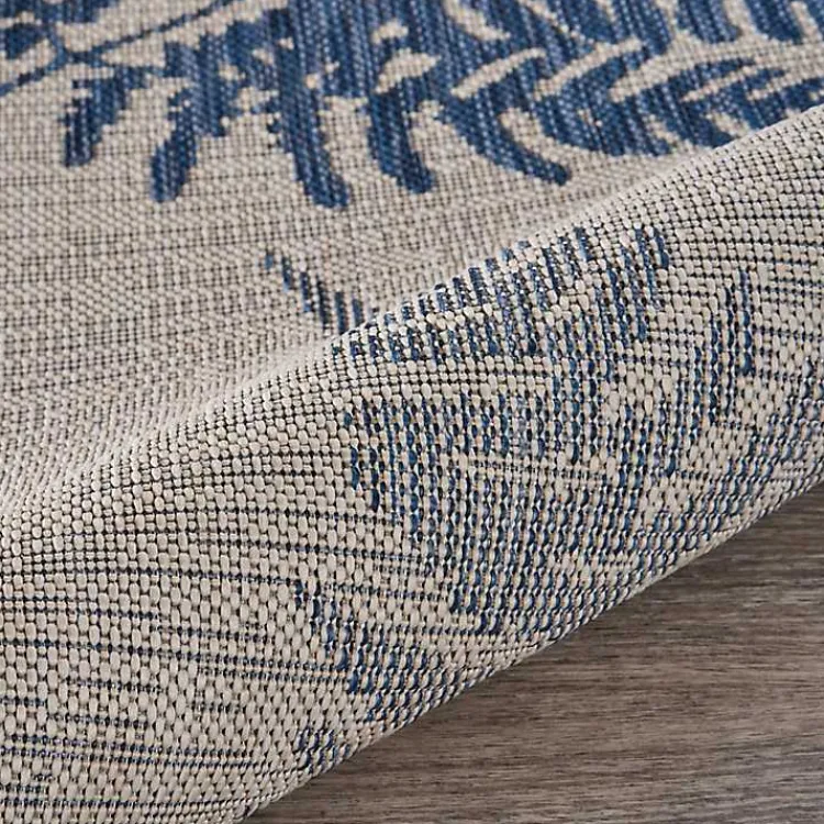 Outdoor Rugs-Kirklands Home Gray and Navy Falling Ferns Outdoor Area Rug, 5x7