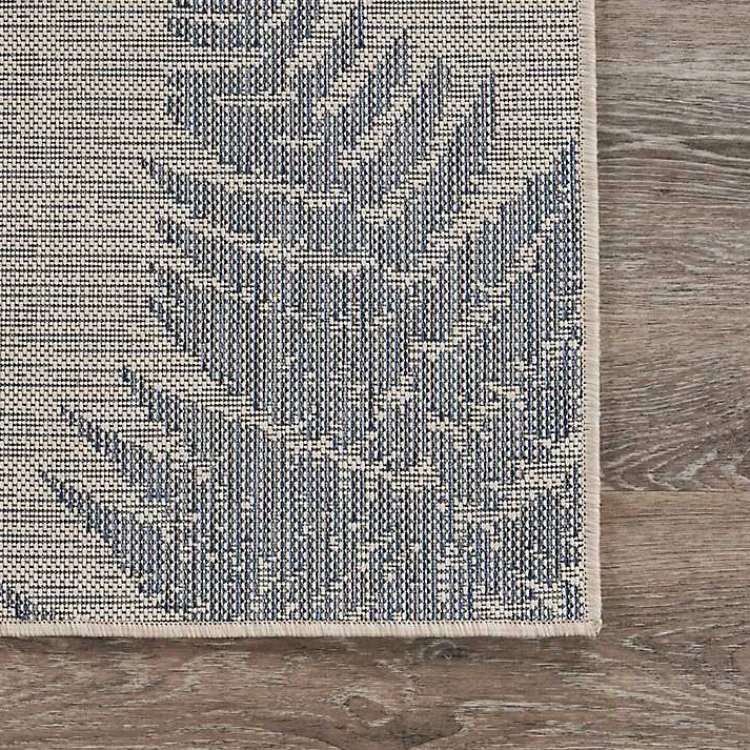 Outdoor Rugs-Kirklands Home Gray and Navy Falling Ferns Outdoor Area Rug, 5x7