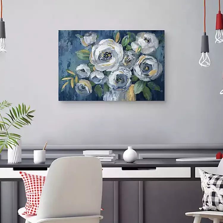 Canvas Art-Kirklands Home Indigo Touch of Gold Canvas Art Print, 36x24 in. Blue