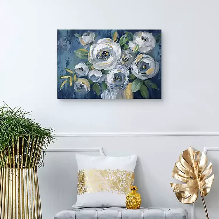 Canvas Art-Kirklands Home Indigo Touch of Gold Canvas Art Print, 36x24 in. Blue