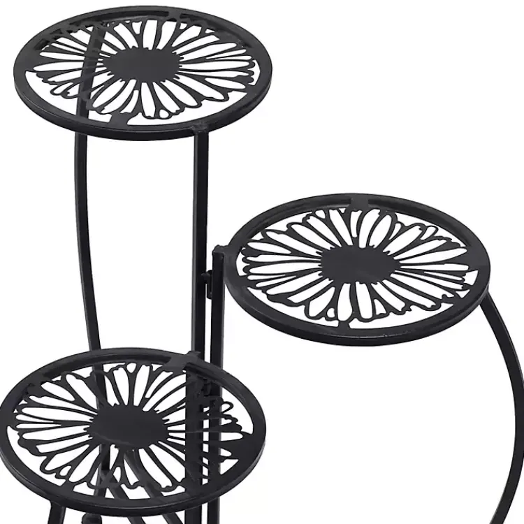 Planters-Kirklands Home Metal Floral 3-Tier Plant Stand Black