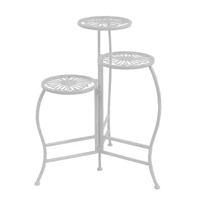 Planters-Kirklands Home Metal Floral 3-Tier Plant Stand White