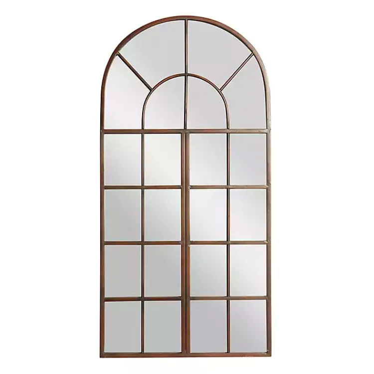 Decorative Mirrors-Kirklands Home Metal Arch Frame Windowpane Wall Mirror Brown