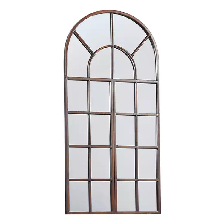Decorative Mirrors-Kirklands Home Metal Arch Frame Windowpane Wall Mirror Brown