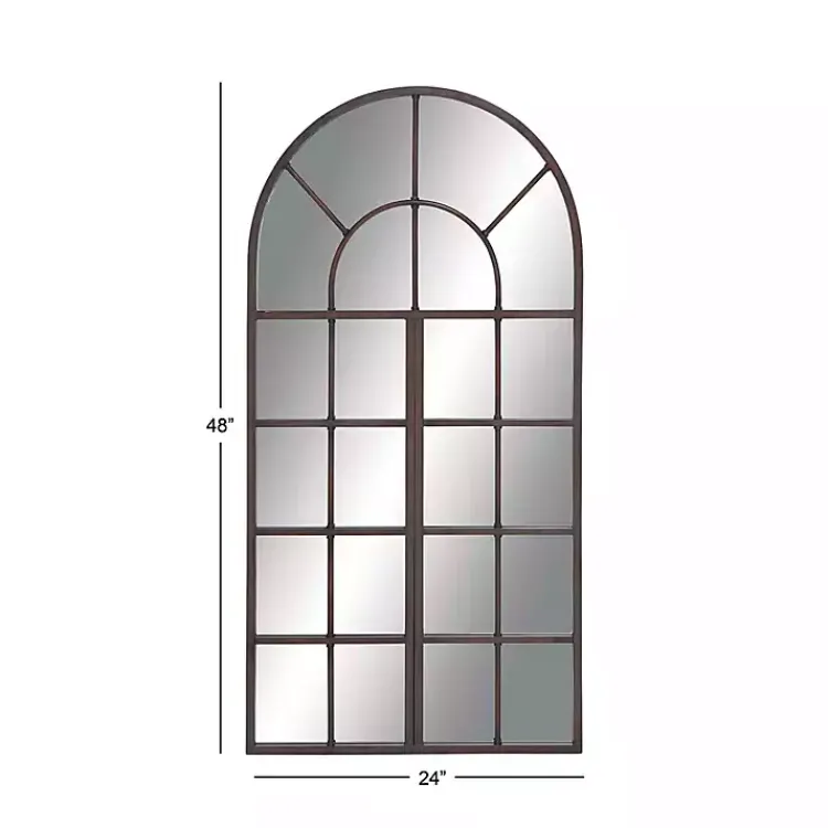 Decorative Mirrors-Kirklands Home Metal Arch Frame Windowpane Wall Mirror Brown