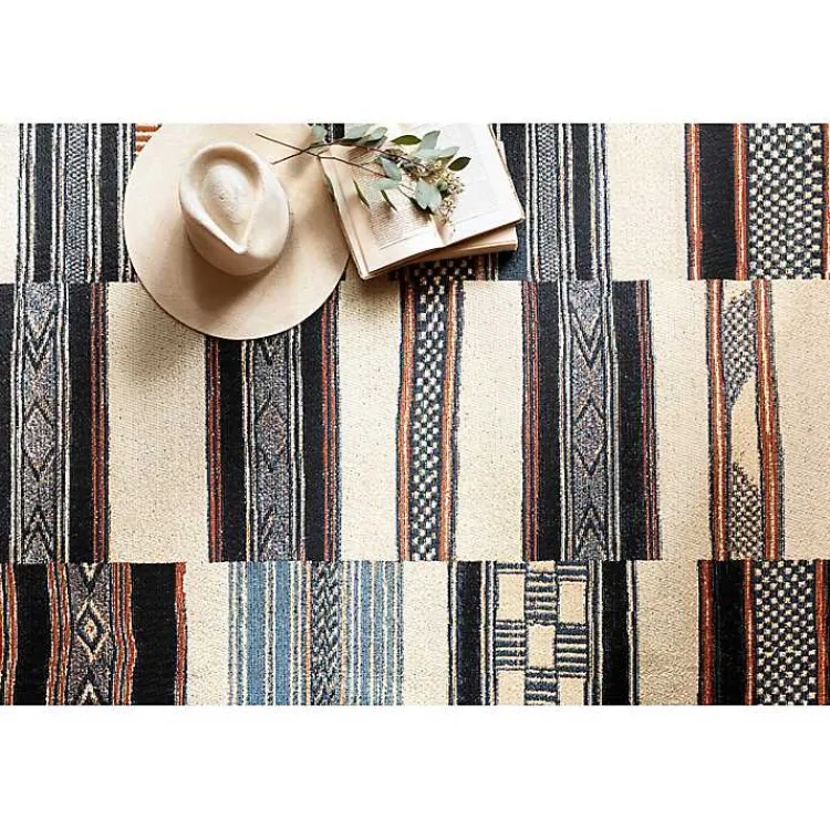 Outdoor Rugs-Kirklands Home Ivory and Multicolored Tribal Outdoor Rug, 6x9
