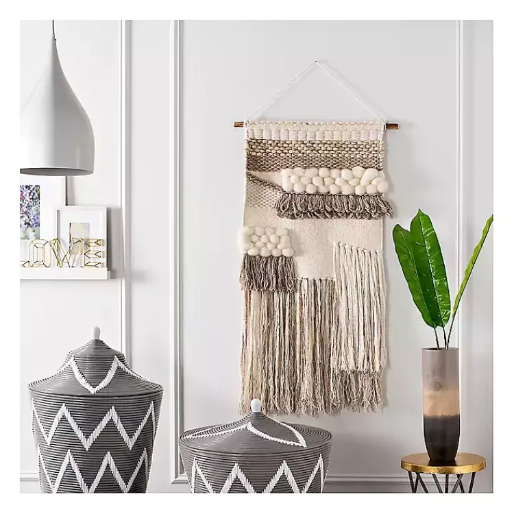 Wall Plaques-Kirklands Home Cream Woven Layered Textured Macrame Wall Hanging Ivory