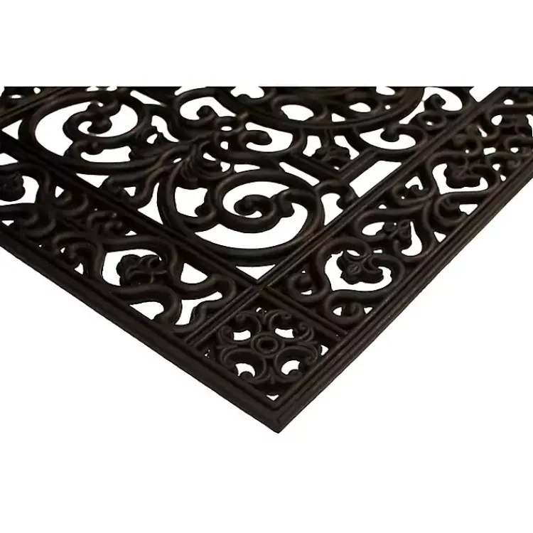 Doormats-Kirklands Home Scroll Border Rubber Doormat, 41x17 in. Black