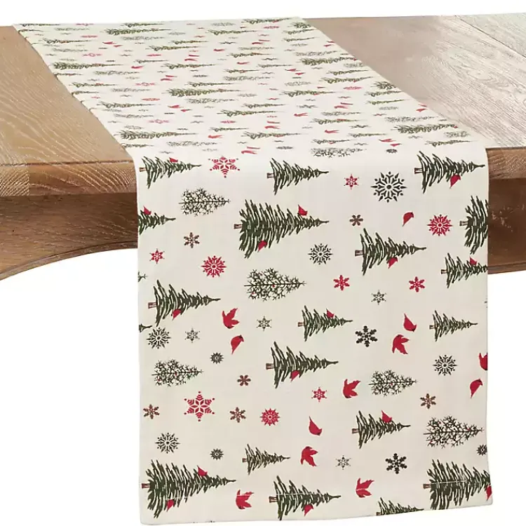Table Linens-Kirklands Home Green Christmas Trees and Snowflakes Table Runner