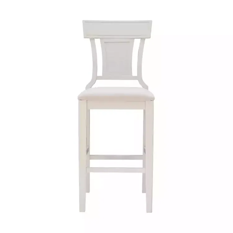 Bar Stools & Counter Height Stools-Kirklands Home Wood and Rattan Upholstered Bar Stool White