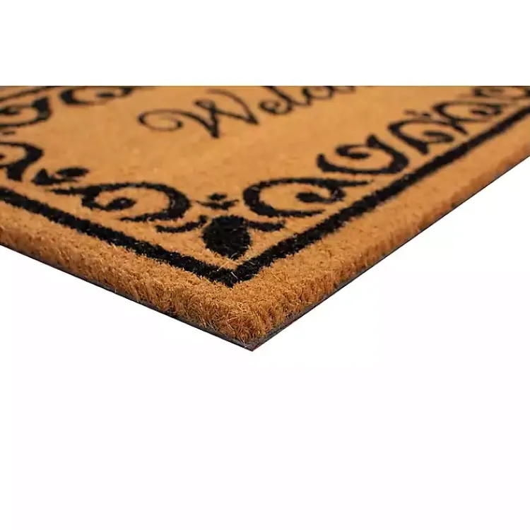 Doormats-Kirklands Home Tan and Black Scroll Welcome Doormat, 72x36 in.