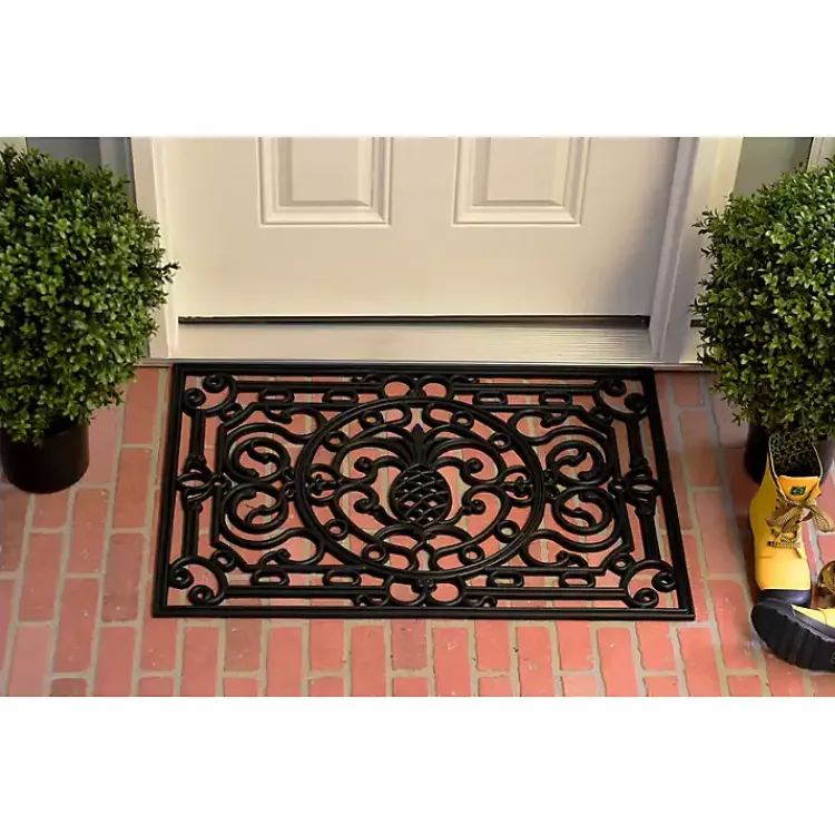 Doormats-Kirklands Home Ornate Penelope Durable Rubber Doormat, 30x18 in. Black