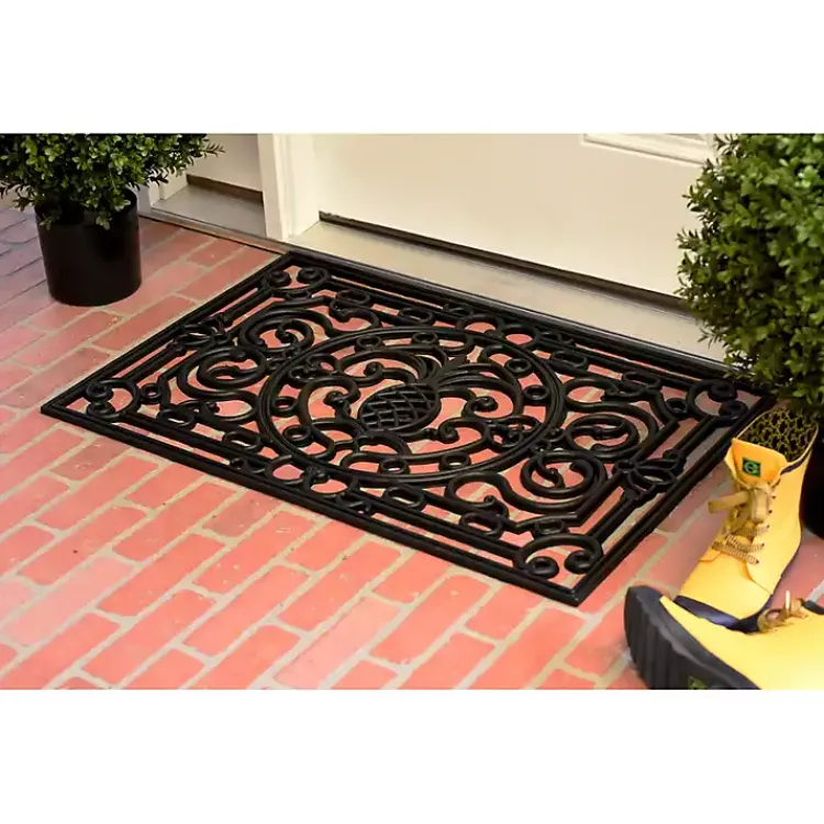 Doormats-Kirklands Home Ornate Penelope Durable Rubber Doormat, 30x18 in. Black