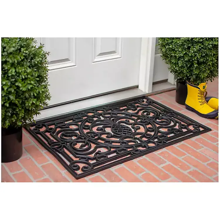 Doormats-Kirklands Home Ornate Penelope Durable Rubber Doormat, 36x24 in. Black
